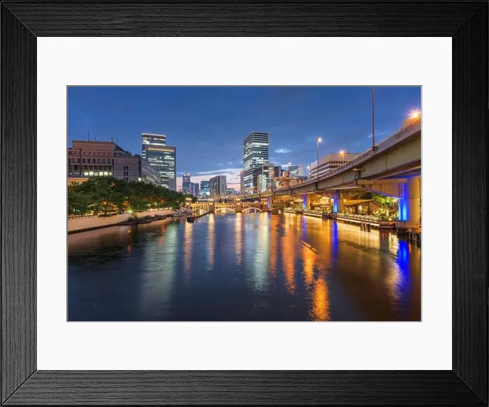 Framed Print : Osaka, Japan skyline in the Nakanoshima district in the evening Framed Print : Osaka, Japan skyline in the Nakanoshima district in the evening