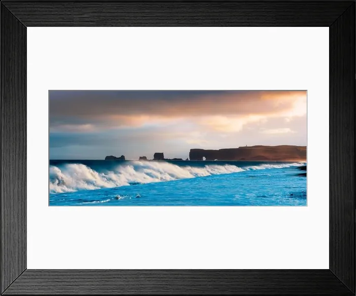 Framed Print : Gorgeous panorama landscape with large waves on Black beach. Stormy Atlantic ocean waves and cloudscape. Reynisdrangar, Vik, Iceland Framed Print : Gorgeous panorama landscape with large waves on Black beach. Stormy Atlantic ocean waves and cloudscape. Reynisdrangar, Vik, Iceland