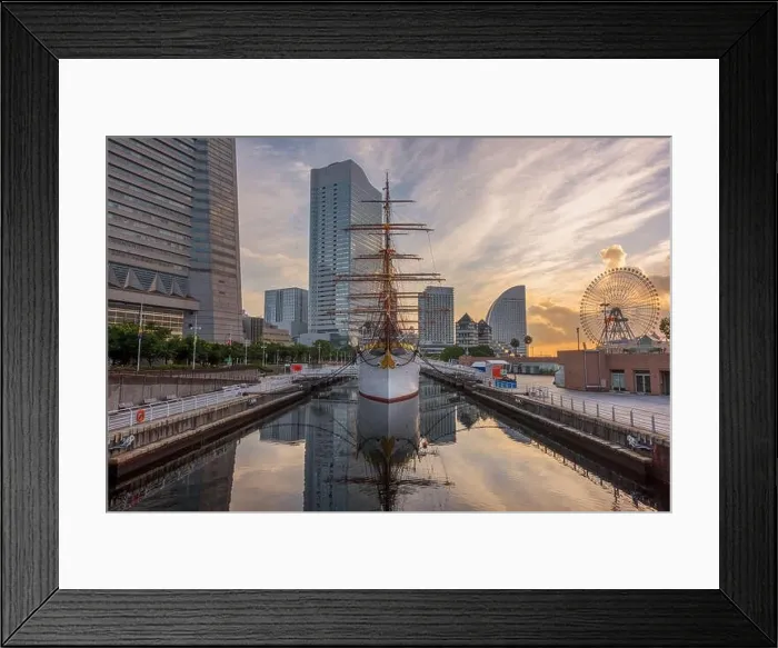 Framed Print : Yokohama, Japan cityscape and harbor at dawn Framed Print : Yokohama, Japan cityscape and harbor at dawn