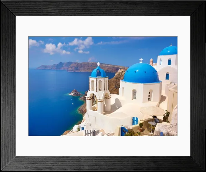 Framed Print : White greek church with bell tower, Oia Town, Santorini Island, Greece Framed Print : White greek church with bell tower, Oia Town, Santorini Island, Greece