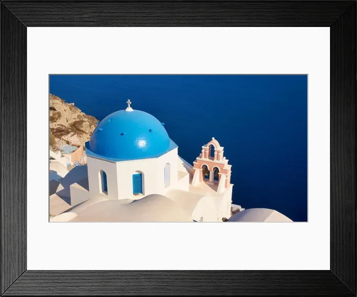 Framed Print : Santorini - greek church and Aegean Sea in the background, Oia Town, Santorini Island, Greece Framed Print : Santorini - greek church and Aegean Sea in the background, Oia Town, Santorini Island, Greece
