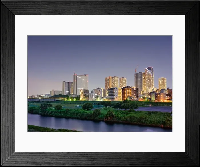 Framed Print : Kawasaki, Japan skyline on the Tamagawa River at night Framed Print : Kawasaki, Japan skyline on the Tamagawa River at night