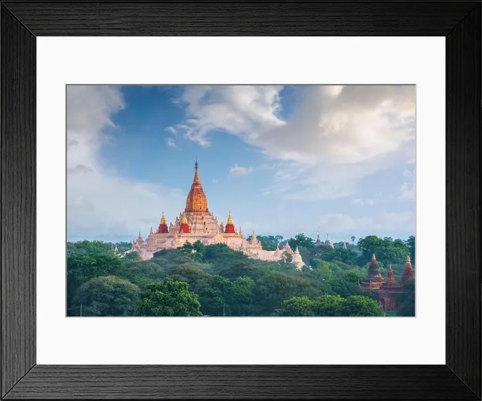 Framed Print : Bagan, Myanmar ancient temple ruins landscape with Ananda Temple in the archaeological zone Framed Print : Bagan, Myanmar ancient temple ruins landscape with Ananda Temple in the archaeological zone