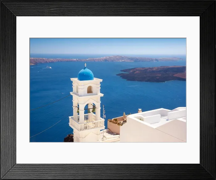 Framed Print : Thira - white bell tower overlooking the sea, Santorini Island, Cyclades, Greece Framed Print : Thira - white bell tower overlooking the sea, Santorini Island, Cyclades, Greece