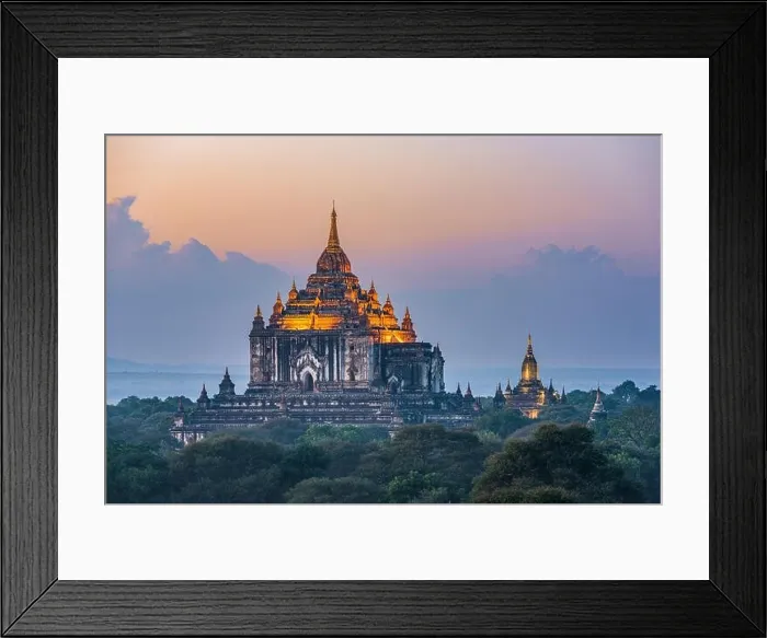 Framed Print : Bagan, Myanmar temples in the Archaeological Zone at dusk Framed Print : Bagan, Myanmar temples in the Archaeological Zone at dusk