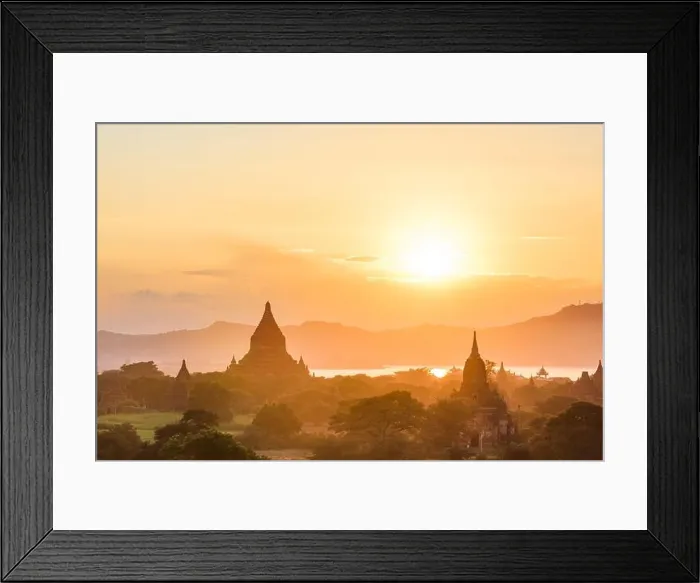 Framed Print : Bagan, Myanmar temples in the Archaeological Zone at dusk Framed Print : Bagan, Myanmar temples in the Archaeological Zone at dusk