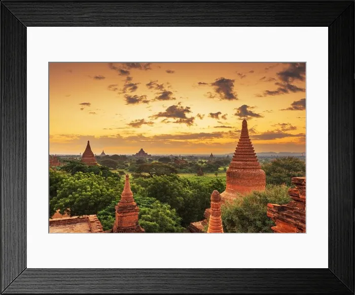 Framed Print : Bagan, Myanmar temples in the Archaeological Zone at dusk Framed Print : Bagan, Myanmar temples in the Archaeological Zone at dusk