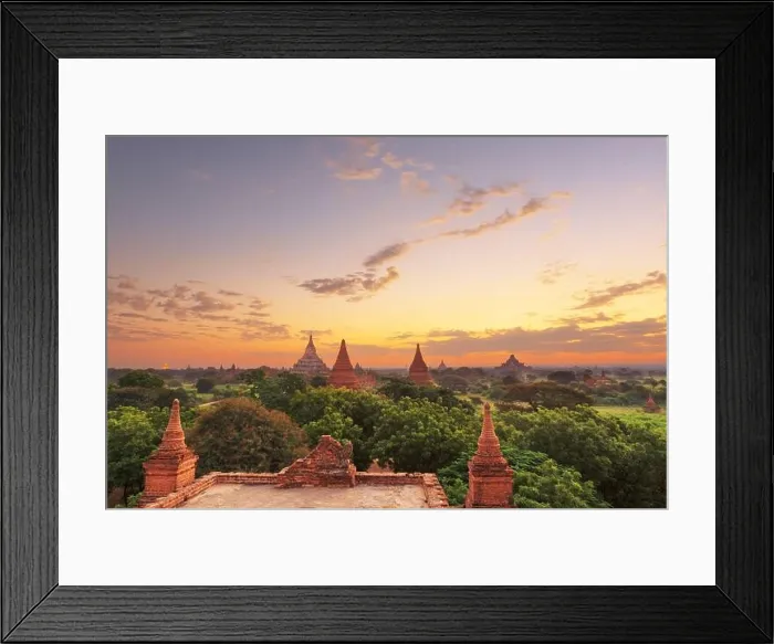 Framed Print : Bagan, Myanmar temples in the Archaeological Zone at dusk Framed Print : Bagan, Myanmar temples in the Archaeological Zone at dusk
