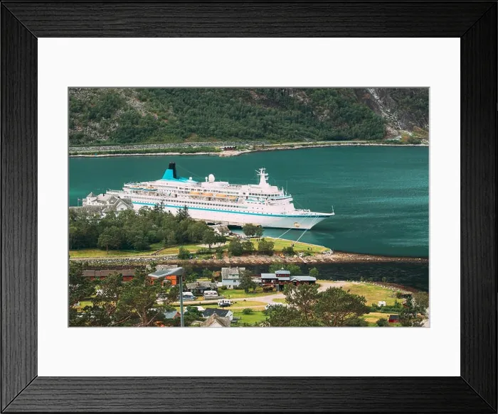 Framed Print : Eidfjord, Norway. Stockholm, Sweden. Touristic Ship Or Ferry Boat Boat Liner Moored Near Harbour In Summer Day. Famous Norwegian Landmark And Popular Framed Print : Eidfjord, Norway. Stockholm, Sweden. Touristic Ship Or Ferry Boat Boat Liner Moored Near Harbour In Summer Day. Famous Norwegian Landmark And Popular
