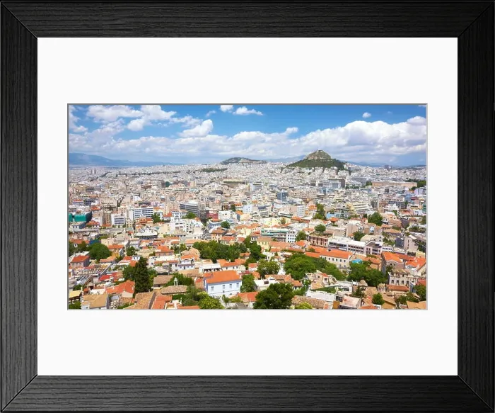 Framed Print : Athens - aerial landscape view of Acropolis to Athens and Lykavittos hill, Greece Framed Print : Athens - aerial landscape view of Acropolis to Athens and Lykavittos hill, Greece