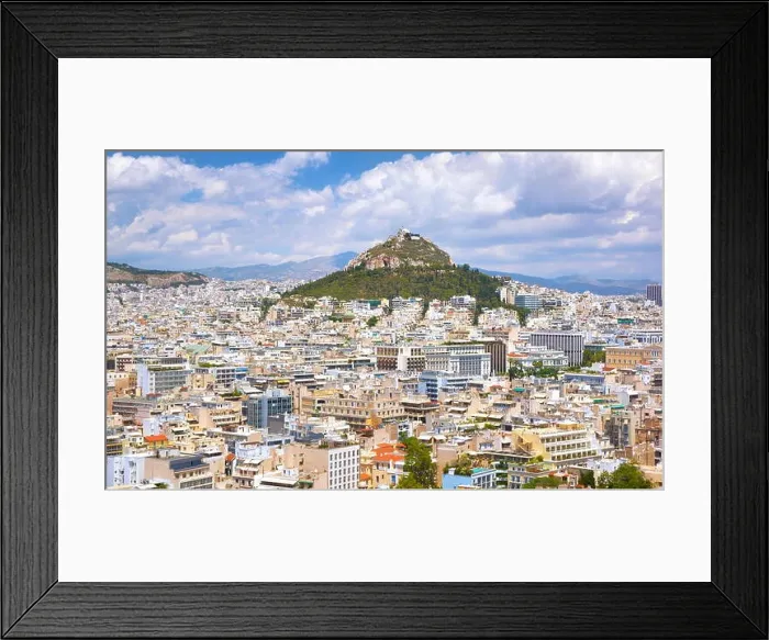 Framed Print : Athens - aerial landscape view of Acropolis to Athens and Lykavittos hill, Greece Framed Print : Athens - aerial landscape view of Acropolis to Athens and Lykavittos hill, Greece