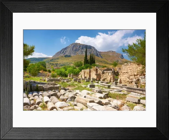 Framed Print : Ruins of the ancient city of Corinth, view of the Acrocorinth, Greece Framed Print : Ruins of the ancient city of Corinth, view of the Acrocorinth, Greece