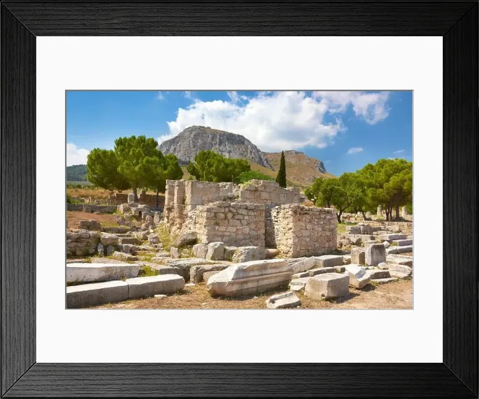 Framed Print : Ruins of the ancient city of Corinth, view of the Acrocorinth, Greece Framed Print : Ruins of the ancient city of Corinth, view of the Acrocorinth, Greece