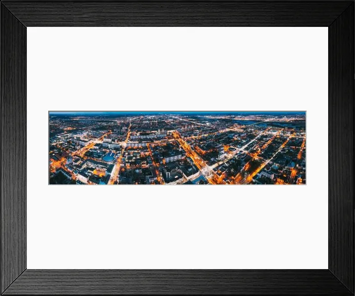 Framed Print : Brest, Belarus. Cityscape Skyline In Evening Illuminations. Night Bird's-eye View Of Brest Market And Pedestrian Sovietskaya Street. Panorama Framed Print : Brest, Belarus. Cityscape Skyline In Evening Illuminations. Night Bird's-eye View Of Brest Market And Pedestrian Sovietskaya Street. Panorama