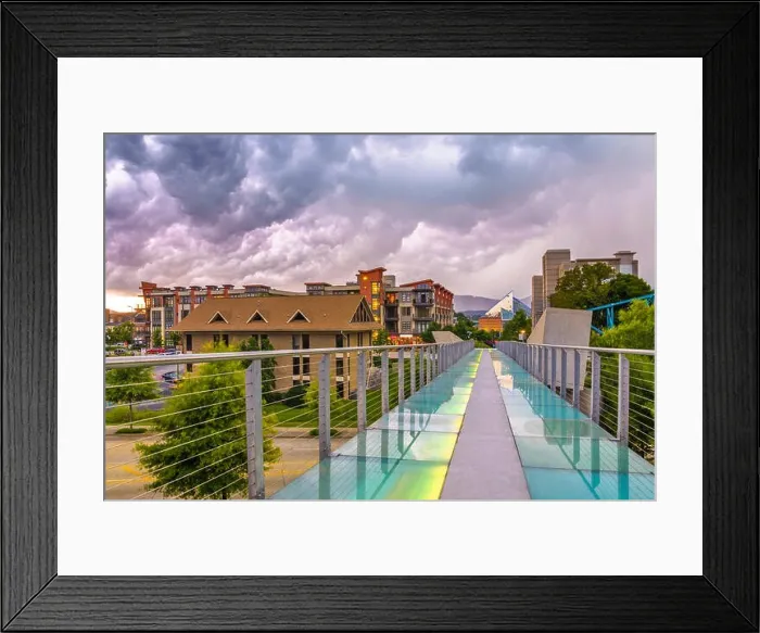 Framed Print : Chattanooga, Tennessee, USA downtown cityscape from the pedestrian bridge on a stormy dusk Framed Print : Chattanooga, Tennessee, USA downtown cityscape from the pedestrian bridge on a stormy dusk