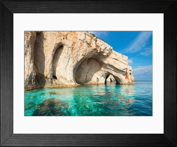 Framed Print : Blue Caves, Skinari Cape, Zakynthos Island, Greece Framed Print : Blue Caves, Skinari Cape, Zakynthos Island, Greece