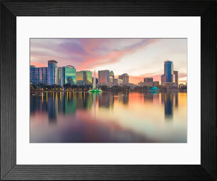 Framed Print : Orlando, Florida, USA downtown city skyline from Eola Park at dusk Framed Print : Orlando, Florida, USA downtown city skyline from Eola Park at dusk