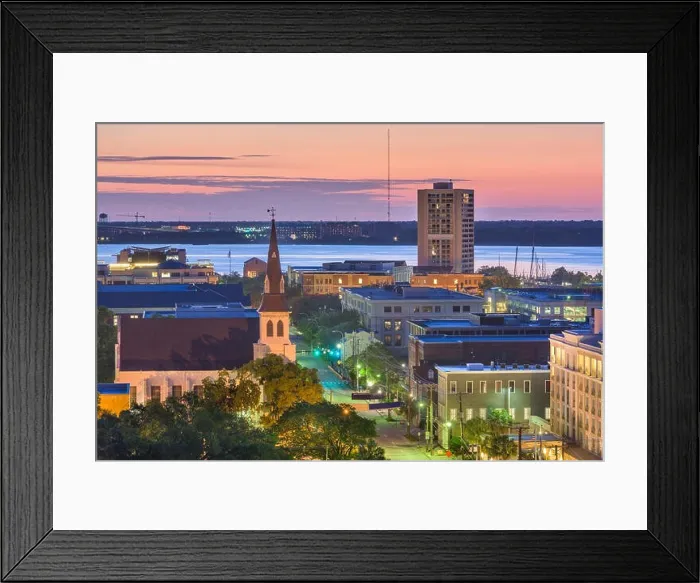 Framed Print : Charleston, South Carolina, USA twilight cityscape view over Calhoun Street Framed Print : Charleston, South Carolina, USA twilight cityscape view over Calhoun Street