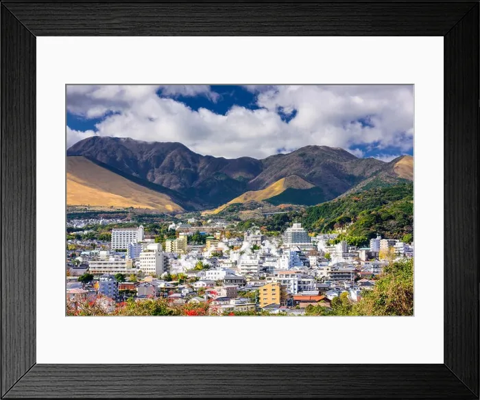 Framed Print : Beppu, Japan cityscape with hot spring bath houses Framed Print : Beppu, Japan cityscape with hot spring bath houses