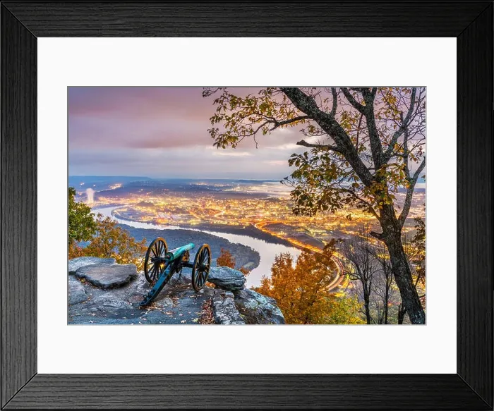 Framed Print : Chattanooga, Tennessee, USA view from Lookout Mountain at twilight Framed Print : Chattanooga, Tennessee, USA view from Lookout Mountain at twilight