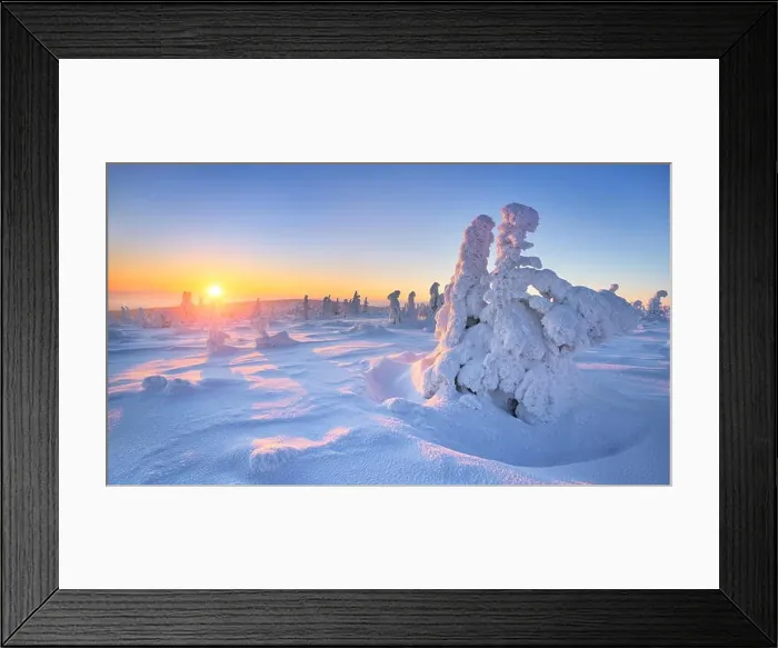 Framed Print : Winter landscape with sunset in a background, Karkonosze Mountains, Poland Framed Print : Winter landscape with sunset in a background, Karkonosze Mountains, Poland