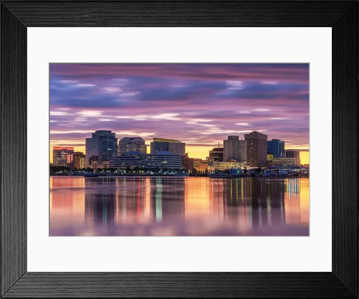Framed Print : Norfolk, Virginia, USA downtown city skyline with dramatic morning clouds on the Elizabeth River Framed Print : Norfolk, Virginia, USA downtown city skyline with dramatic morning clouds on the Elizabeth River