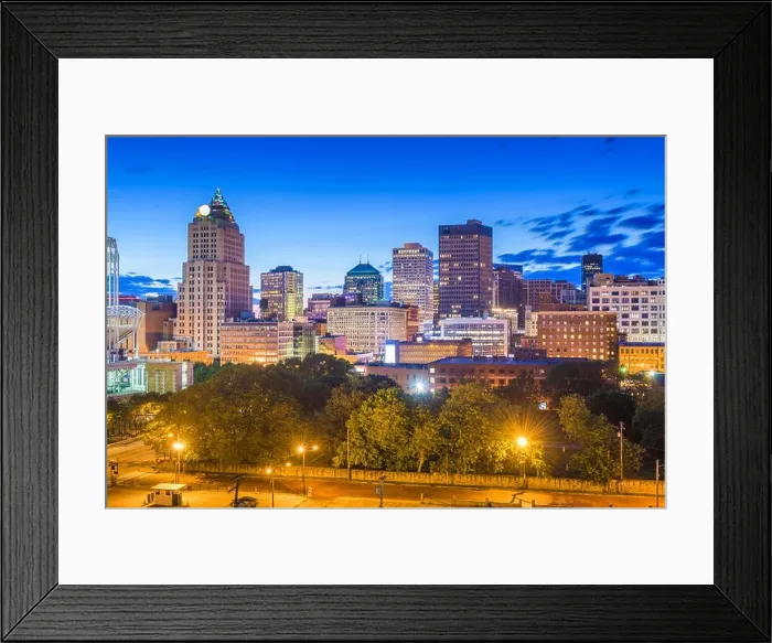 Framed Print : Cleveland, Ohio, USA downtown city skyline in evening Framed Print : Cleveland, Ohio, USA downtown city skyline in evening