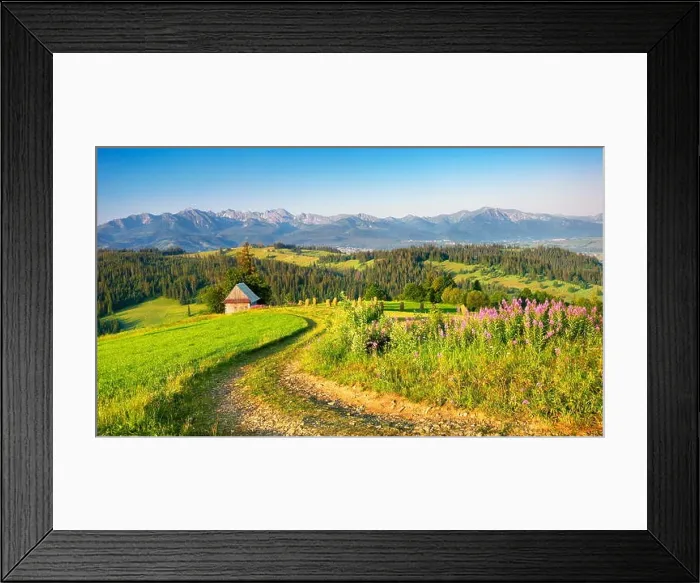 Framed Print : Country road, spring landscape at Podhale region, Poland Framed Print : Country road, spring landscape at Podhale region, Poland