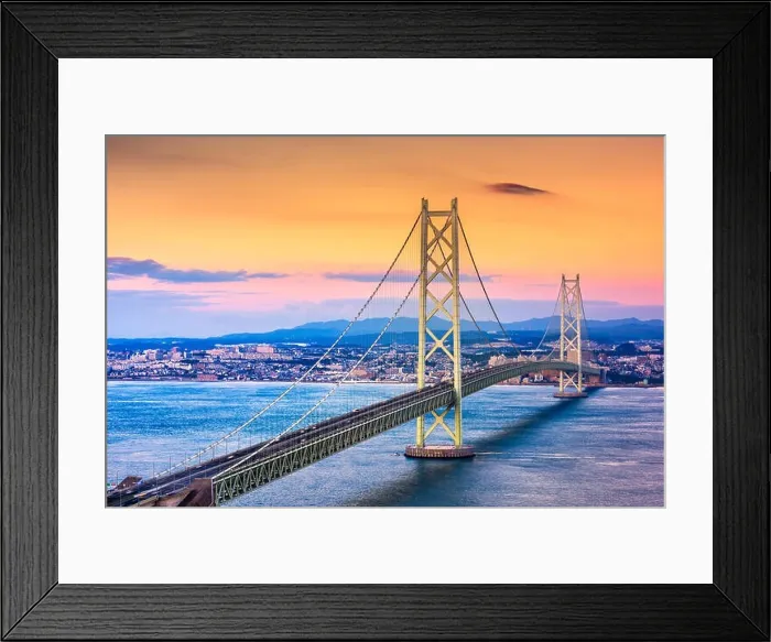 Framed Print : Kobe, Japan at Akashi Kaikyo Bridge at dusk over the Seto Inland Sea Framed Print : Kobe, Japan at Akashi Kaikyo Bridge at dusk over the Seto Inland Sea
