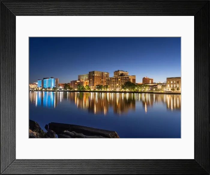Framed Print : Wilmington, North Carolina, USA downtown city skyline on the Cape Fear River at night Framed Print : Wilmington, North Carolina, USA downtown city skyline on the Cape Fear River at night