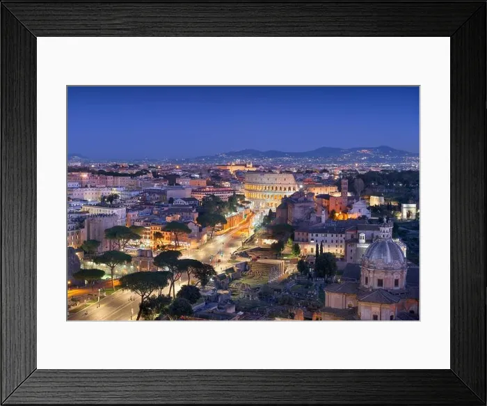 Framed Print : Rome, Italy overlooking the Roman Forum and Colosseum at dusk
