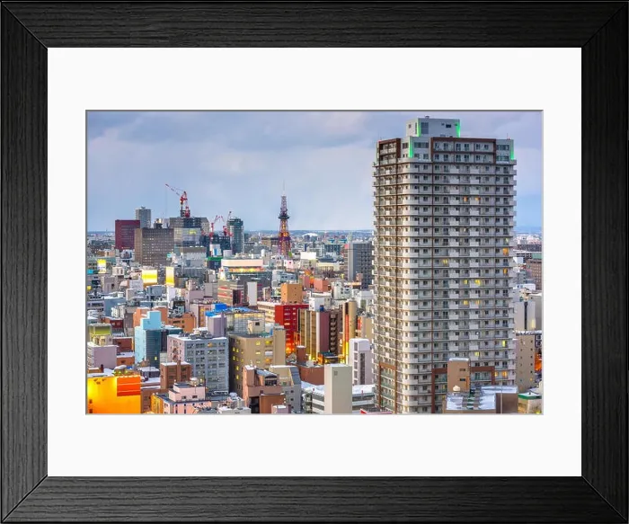 Framed Print : Sapporo, Hokkaido, Japan downtown city skyline over Chuo Ward towards the tower at night Framed Print : Sapporo, Hokkaido, Japan downtown city skyline over Chuo Ward towards the tower at night