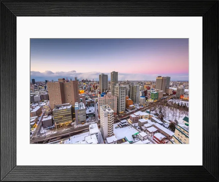 Framed Print : Sapporo, Hokkaido, Japan downtown city skyline over Chuo Ward towards the tower at night Framed Print : Sapporo, Hokkaido, Japan downtown city skyline over Chuo Ward towards the tower at night