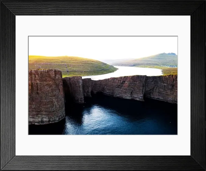 Framed Print : Incredible view of Sorvagsvatn lake on cliffs of Vagar island in sunset time, Faroe Islands, Denmark. Landscape photography Framed Print : Incredible view of Sorvagsvatn lake on cliffs of Vagar island in sunset time, Faroe Islands, Denmark. Landscape photography