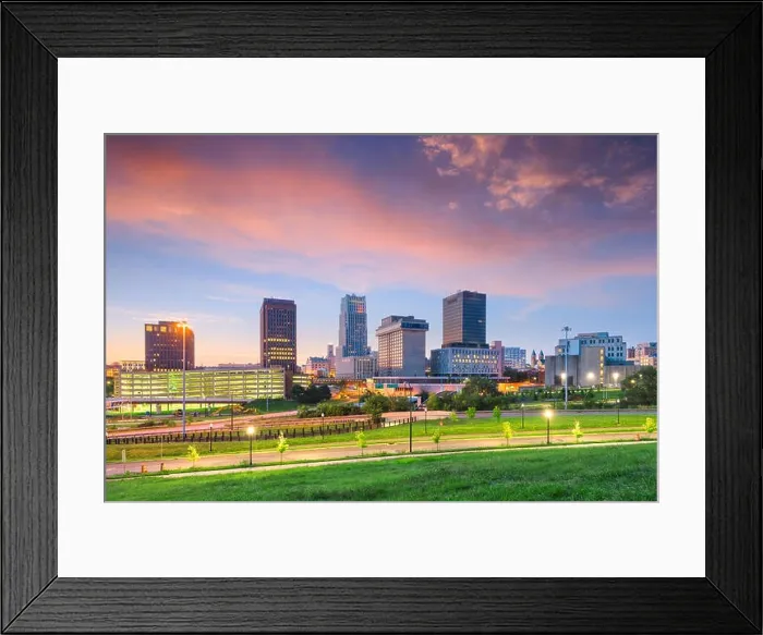 Framed Print : Akron, Ohio, USA downtown skyline at dusk