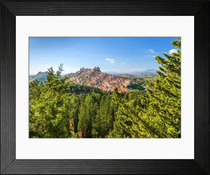 Framed Print : Troina, Sicily, Italy hilltop townscape above the trees Framed Print : Troina, Sicily, Italy hilltop townscape above the trees