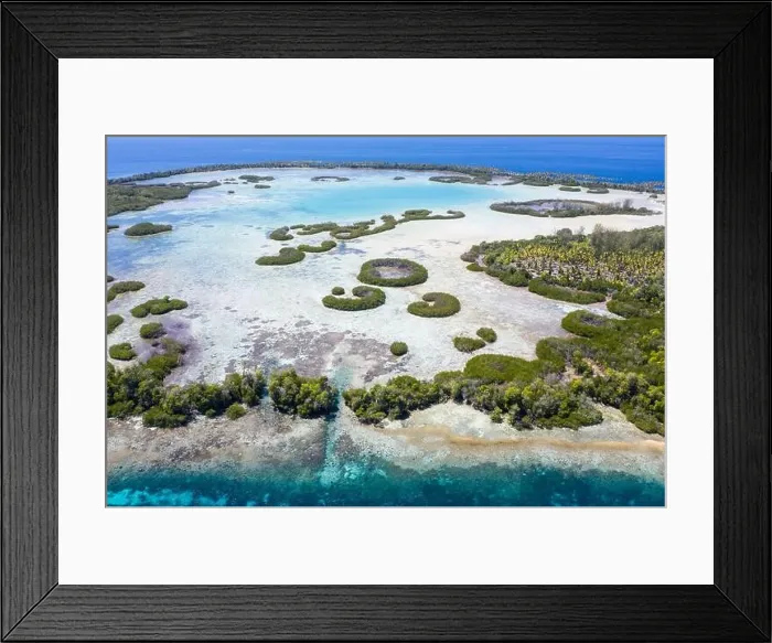 Framed Print : Rings of mangrove trees grow inside a remote island lagoon in the Halmahera Sea. This area of Indonesia harbors extremely high marine biodiversity Framed Print : Rings of mangrove trees grow inside a remote island lagoon in the Halmahera Sea. This area of Indonesia harbors extremely high marine biodiversity