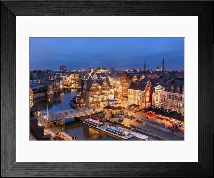 Framed Print : Ghent, Belgium old town cityscape from the Graslei are at dusk Framed Print : Ghent, Belgium old town cityscape from the Graslei are at dusk