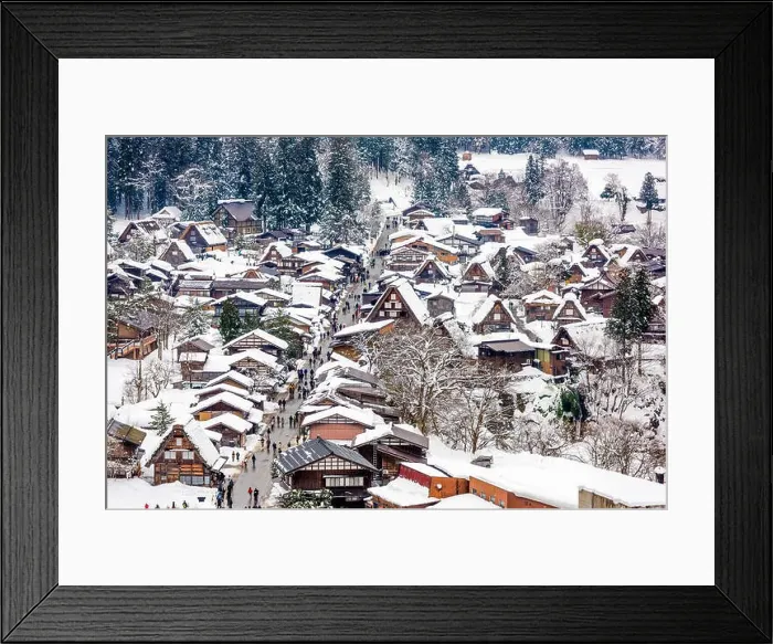 Framed Print : Shirakawago, Gifu, Japan historic farming village in winter Framed Print : Shirakawago, Gifu, Japan historic farming village in winter