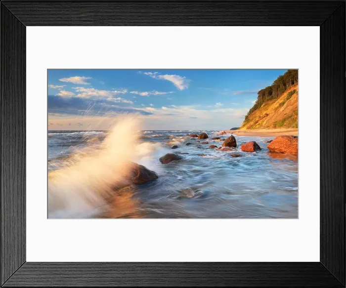 Framed Print : Landscape with sea wave and blue sky, Baltic Sea, Pomerania, Poland Framed Print : Landscape with sea wave and blue sky, Baltic Sea, Pomerania, Poland