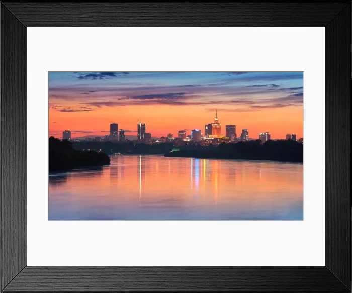 Framed Print : Warsaw - skyline by night, panoramic view, Poland Framed Print : Warsaw - skyline by night, panoramic view, Poland