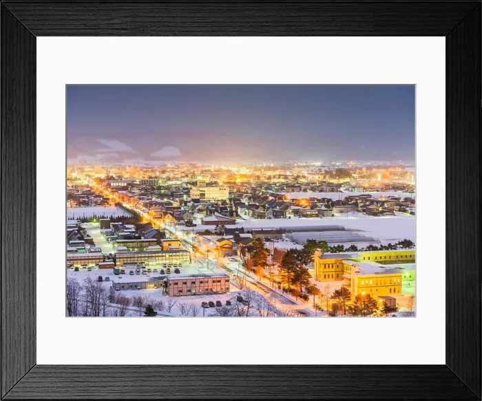 Framed Print : Furano, Hokkaido, Japan town skyline in winter at twilight Framed Print : Furano, Hokkaido, Japan town skyline in winter at twilight