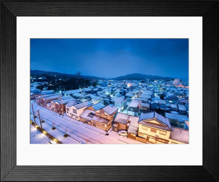 Framed Print : Wajima, Ishikawa, Japan town skyline in winter at twilight Framed Print : Wajima, Ishikawa, Japan town skyline in winter at twilight