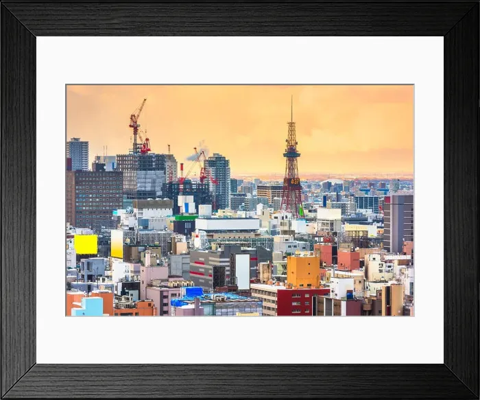 Framed Print : Sapporo, Hokkaido, Japan downtown city skyline over Chuo Ward towards the tower at night Framed Print : Sapporo, Hokkaido, Japan downtown city skyline over Chuo Ward towards the tower at night