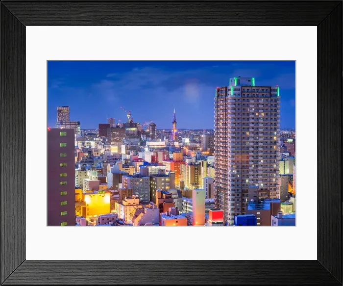 Framed Print : Sapporo, Hokkaido, Japan downtown city skyline over Chuo Ward towards the tower at night Framed Print : Sapporo, Hokkaido, Japan downtown city skyline over Chuo Ward towards the tower at night