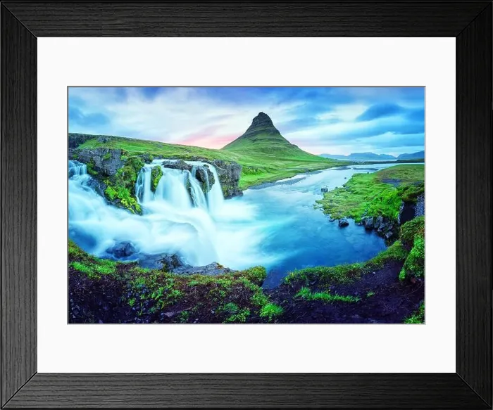 Framed Print : Unique landscape with Kirkjufellsfoss waterfall and Kirkjufell mountain, Iceland, Europe Framed Print : Unique landscape with Kirkjufellsfoss waterfall and Kirkjufell mountain, Iceland, Europe