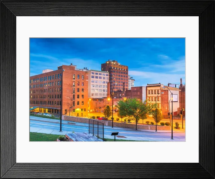 Framed Print : Youngstown, Ohio, USA downtown road and townscape at twilight Framed Print : Youngstown, Ohio, USA downtown road and townscape at twilight