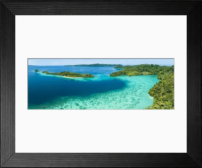 Framed Print : Healthy fringing coral reefs grow around the beautiful islands that rise from West Papua's seascape. This area is known for its marine biodiversity Framed Print : Healthy fringing coral reefs grow around the beautiful islands that rise from West Papua's seascape. This area is known for its marine biodiversity