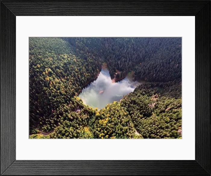 Framed Print : Aerial view of wild Lake Synevir in Carpathian Mountains in Ukraine. Foggy lake in summer autumn forest. Landscape photography Framed Print : Aerial view of wild Lake Synevir in Carpathian Mountains in Ukraine. Foggy lake in summer autumn forest. Landscape photography