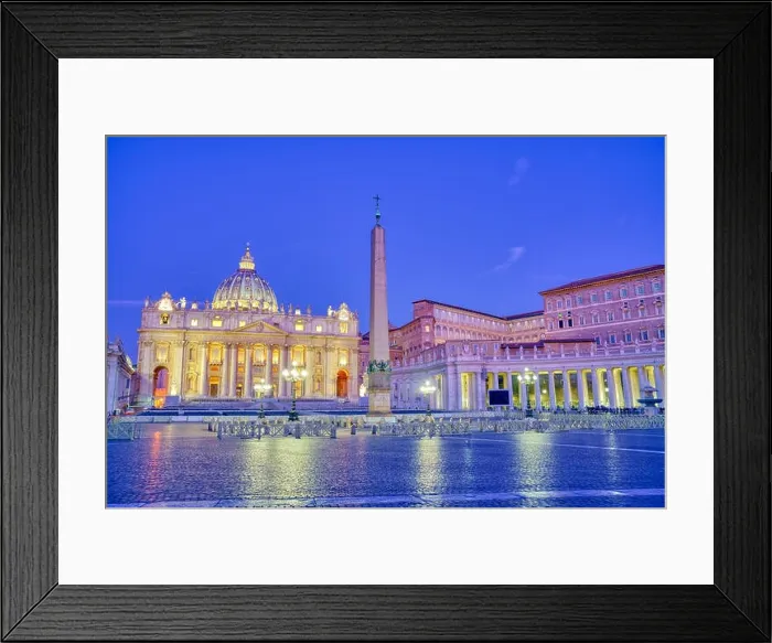 Framed Print : Basilica di San Pietro, Vatican, Rome, Italy. Blue hour view before sunrise Framed Print : Basilica di San Pietro, Vatican, Rome, Italy. Blue hour view before sunrise